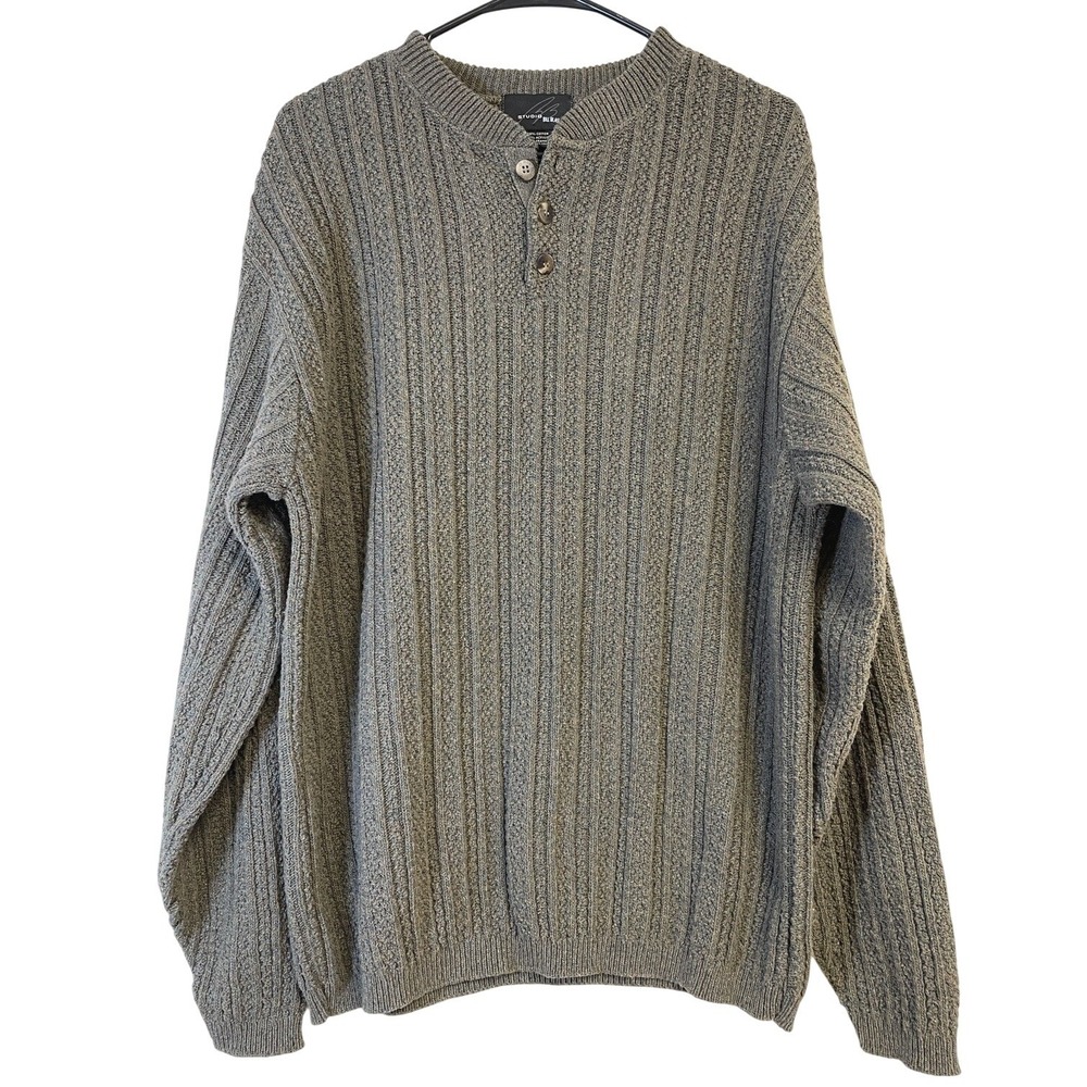 90s Studio Bill Blass Knit Taupe/Olive Mens Sweater Long Sleeve L Made in USA